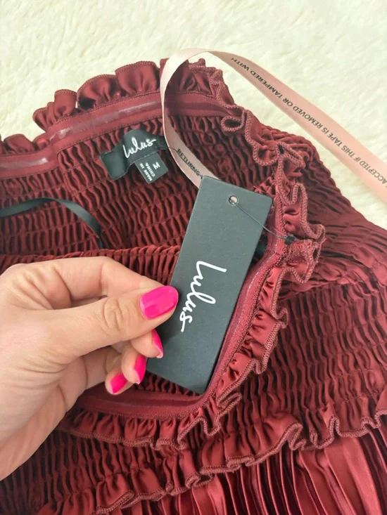 Lulus Damira Rust Satin Pleated Strapless Maxi Dress Size Medium Formal Wedding - Picture 7 of 11